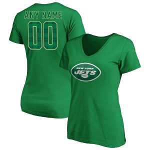 New York Jets Women's Neck T Emerald Plaid Personalized Name & Number V