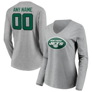 New York Jets Women's Team Authentic Custom Long Sleeve V Neck T